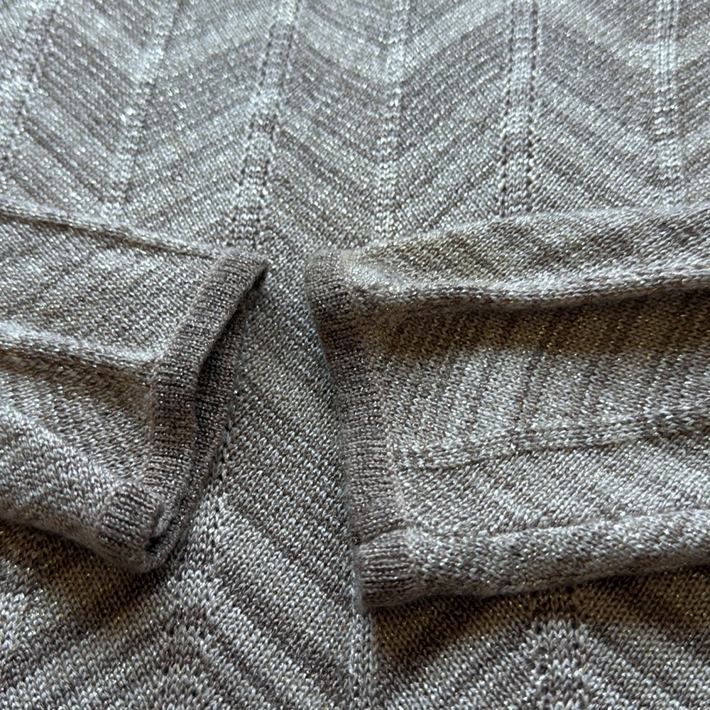 Express Chevron Metallic Knit Bodycon Dress Tan Cream Silver XS Party Night Out - Picture 14 of 14